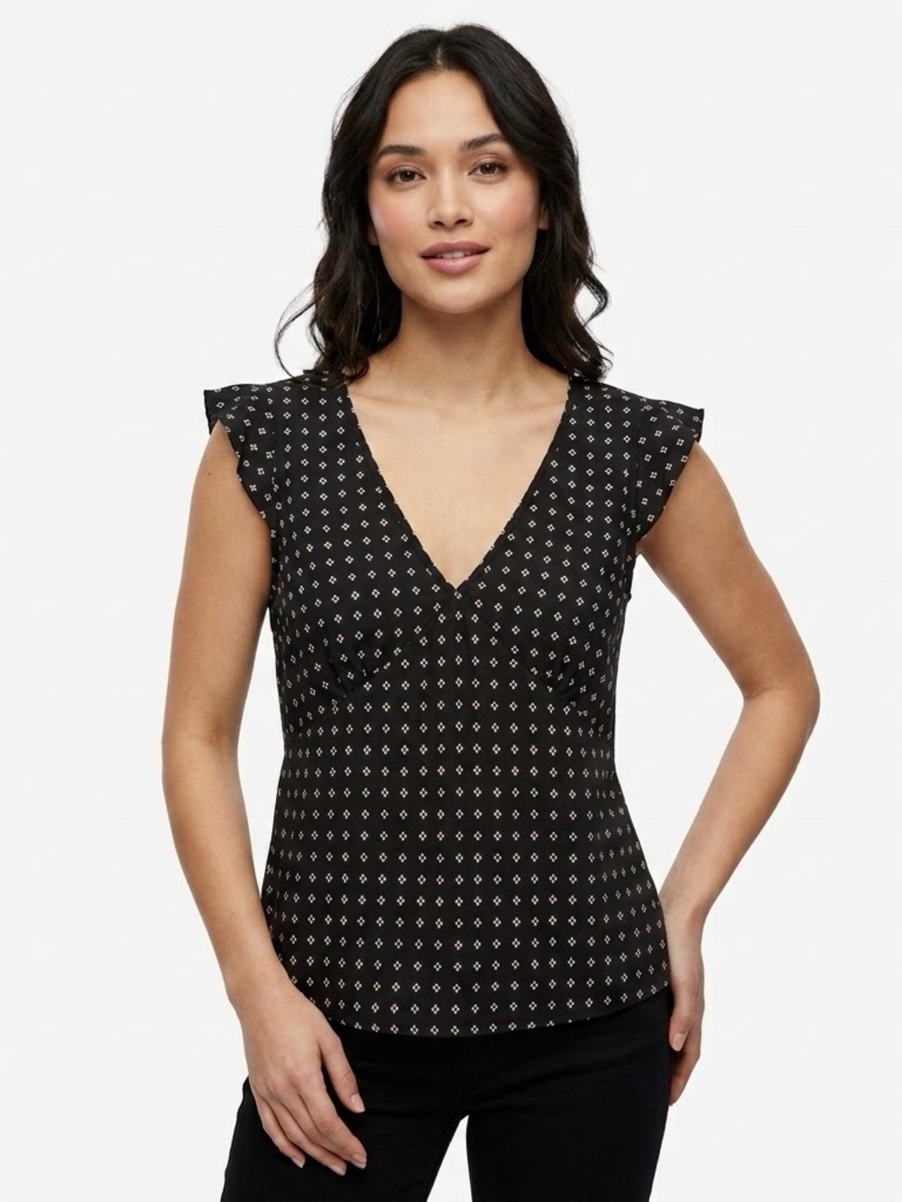 GAP Black V-Neck Flutter Sleeve Printed Camisole